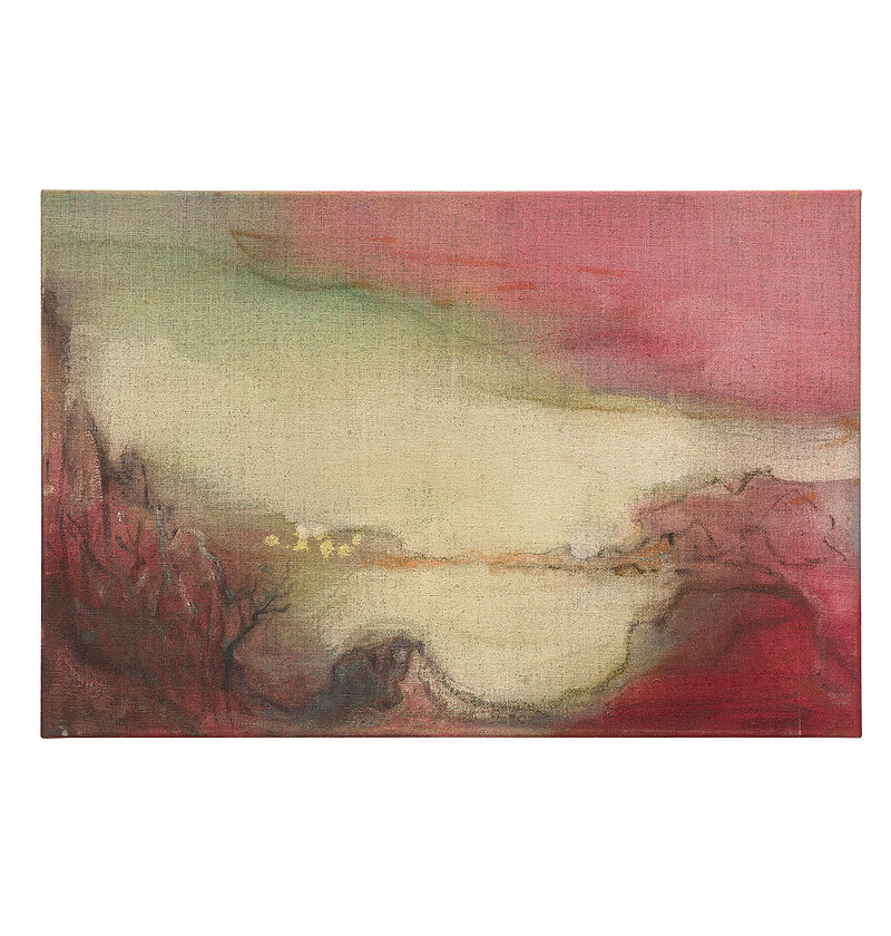 Leiko Ikemura, Pink Clouds, 2019, tempera and oil on jute