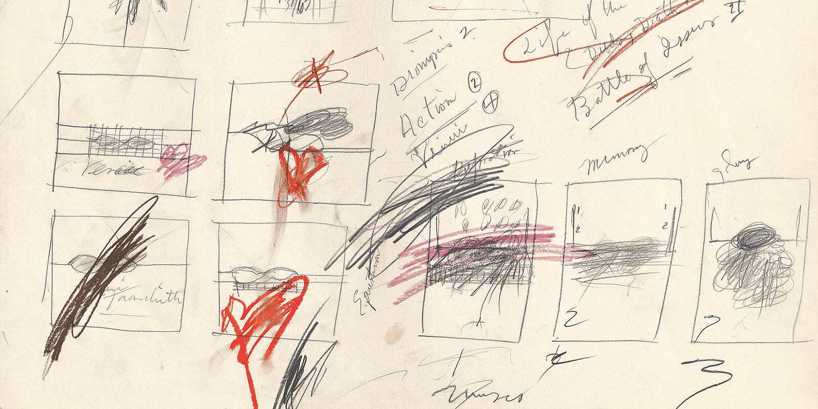 Detailansicht, Cy Twombly, Ohne Titel (Study of Painting), 1963 (Rome), Graphit und Ölkreide auf Papier