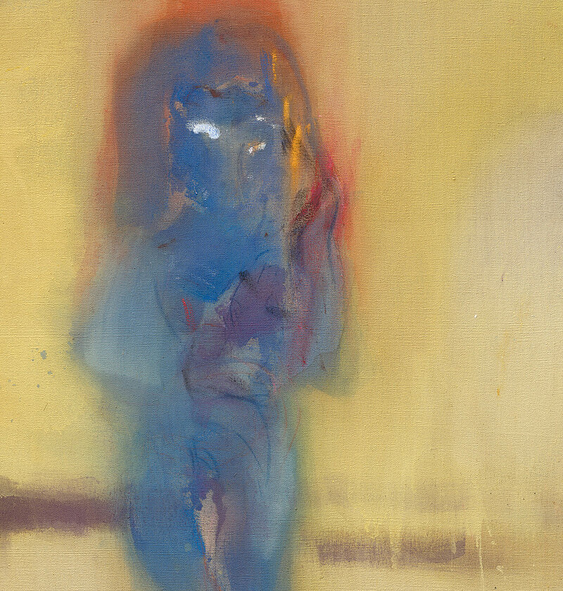 Leiko Ikemura, blue nymph in yellow, 2023, Tempera und Öl auf Nessel